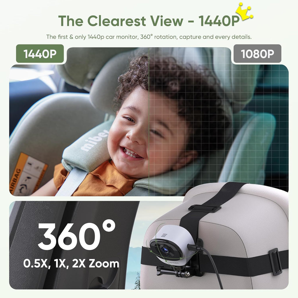 Rotating baby car mirror camera and rear-facing back seat monitor — view 2
