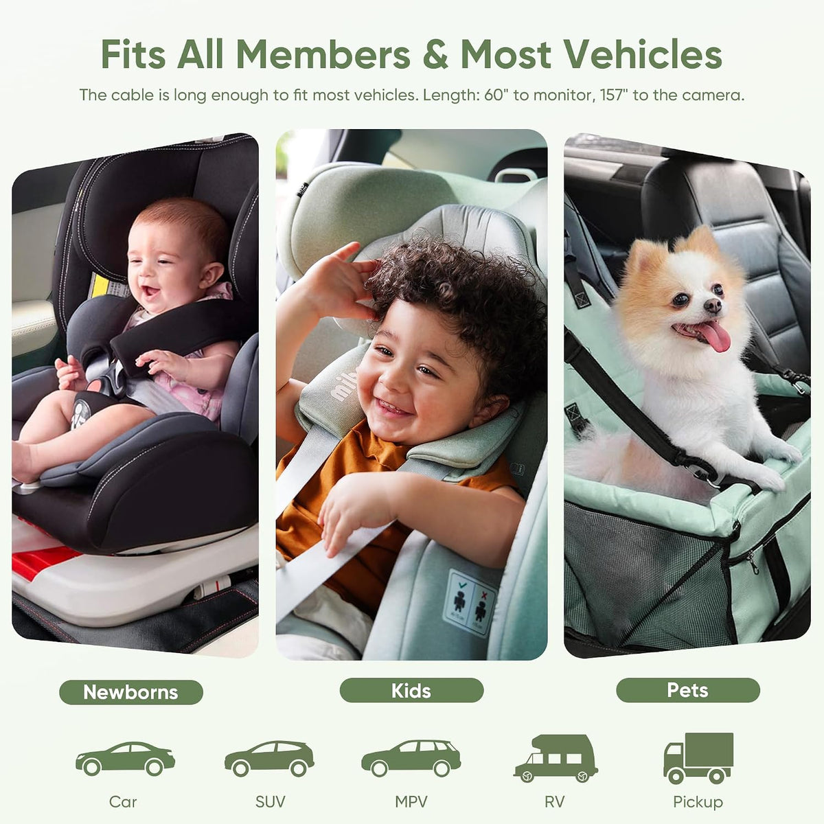Rotating baby car mirror camera and rear-facing back seat monitor — view 5