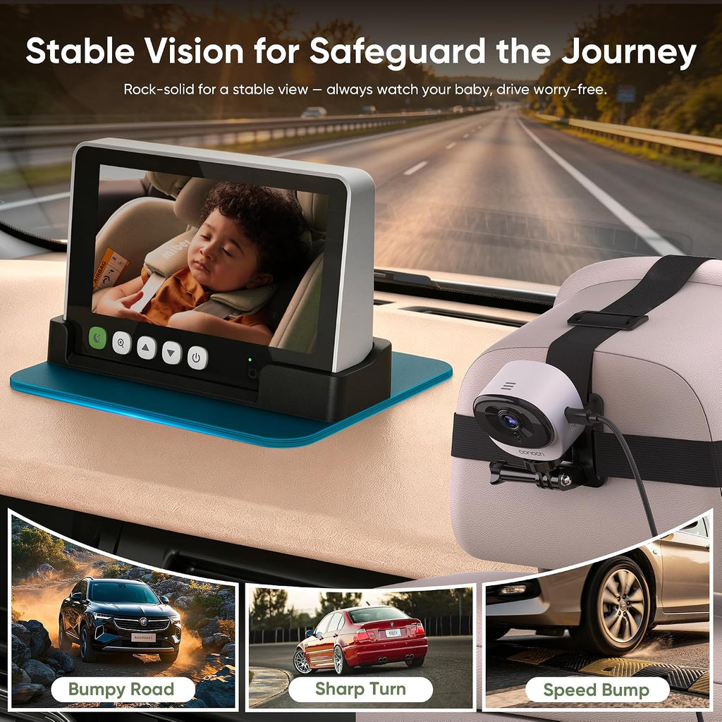 Rotating baby car mirror camera and rear-facing back seat monitor — view 4