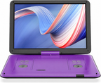 Large purple portable DVD player on a white background