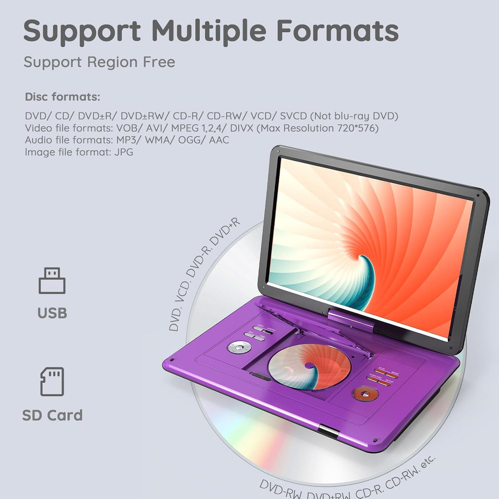 BOIFUN large purple portable DVD player product image 4